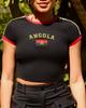 Camiseta Casual Feminina de Manga Curta com Gola Redonda, Estilo Simples, com Bordado de Letra e Bandeira, Lançamento de Verão para Comércio Exterior Transfronteiriço Europeu e Americano