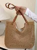 Yuezi 2026 Primavera Nova Bolsa Feminina Bolsa de Palha Rede Vazada Grande Capacidade Bolsa de Mão Simples Bolsa de Praia Bolsa de Ombro Único