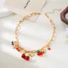 Moda Europea y Americana Transfronteriza Cadena Versátil Collar de Cereza Dulce Corazón de Cereza Roja Lazo Múltiples Accesorios Mayoreo