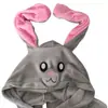 Macacão Infantil Cartoon Animal Outono Inverno Coelho Azul Flanela Unissex Roupa de Casa Quente Com Capuz Versão Espessa
