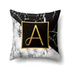 Funda de almohada de poliéster con estampado de mármol para decoración del hogar, funda de almohada con 26 letras en inglés QTB13