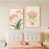 Cabecero de Dormitorio Floral Color Crema Pintura Decorativa, Arte de Pared de Dormitorio Principal Estilo Nórdico de Alta Gama, Mural de Pared Fresco y Sencillo