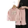 9 Conjunto de suéter, calça de tricô e agasalho infantil, nova coleção outono 2025, doce conjunto de duas peças para meninas