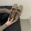 Sapatos de balé laço bico quadrado decote baixo sapatos de salto baixo feminino outono 2026 poá estilo coreano Mary Janes salto escondido preto