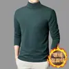 Camiseta de manga longa masculina dupla face com gola alta e forro de fleece, grossa, para outono e inverno, importada, de veludo alemão, camada base de tricô