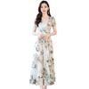 Vestido Floral con Cuello en V Transfronterizo Estilo Coreano Talla Grande Cubre Vientre de Madre Look Adelgazante Falda A Media Pierna Falda de Playa Falda de Dobladillo Grande