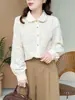 Camisa Jacquard Colorida com Botões e Gola Dobrável para Mulheres, Algodão Puro, Nova Coleção Início da Primavera 2026, Top Bordado Soltinho de Manga Longa que Rejuvenesce