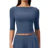 Estilo europeo y americano, ajustado, de secado rápido, top atlético de longitud media para mujer, adecuado para Pilates, yoga, correr y fitness
