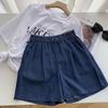 Shorts Jeans Tencel Feminino Verão 2025 Cintura Elástica Alta Solto plus size Calça de Perna Larga Perna Reta Calça Casual Fina