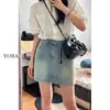 Falda Corta de Mezclilla Azul de Cintura Alta para Mujer Verano Nuevo Talla Grande mm Gordo Cubriendo Vientre y Look Adelgazante Figura Pera Falda Línea A