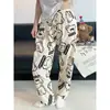 Ins pijama con estampado de dibujos animados lindo mujer verano nuevo estilo hogar cómodo pantalones largos casuales cintura alta pantalones para caminar