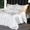 Fresco Juego de Cuatro Piezas de Seda de Hielo Doble Cara Seda de Morera Color Sólido Seda Real Suave Juego de Tres Piezas Sábana Funda de Edredón Ropa de Cama Fresca de Verano