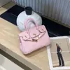 Bolso de Mano de Cuero Genuino con Hebilla Chapada en Oro Platino Patrón Lichi Gran Capacidad Bolso Tipo Kelly para Mujer 2026 Nuevo Bolso de Hombro de Moda Tendencia