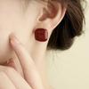 Pendientes sencillos de estilo retro de Hong Kong con pintura al óleo, cuadrados rojos, elegantes, dulces, de alta gama, combinables con todo, estilo occidental, para mujer