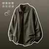 Camisa de Algodão Tencel Lavada de Manga Longa para Homens Outono Nova Cor Pura Casual de Negócios Retrô Camisa de Commuter Americana para Homens