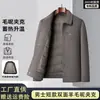 Casaco de Lã Masculino Dupla Face Outono/Inverno Casual de Negócios Gola Reversível Jaqueta Acolchoada Forro de Penas Qualidade de Balcão