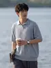 Camiseta de Punto de Manga Corta con Cuello de Gaviota Estilo Old Money para Hombre, Edición de Verano, Camisa Polo de Color Sólido de Alta Gama con Parte Superior de Textura Acanalada