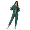 Estação Independente Amazon Explosões Transfronteiriças Moletom Solto com Capuz Europeu e Americano Conjunto de Roupa Esportiva Curta Feminino Duas Peças Algodão