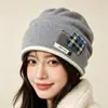 Gorro de punto holgado retro patchwork de invierno, cálido y elegante, con diseño en capas, perfecto para el invierno