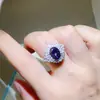 Anel de Moissanita Roxo em Forma de Ovo Atacado Cor Ovo de Pombo Corte Oval Moussan Anel Feminino Europa e América Venda Quente Novo