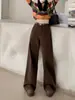 Jeans Rectos de Felpa Color Café Melard Brown para Mujer, Nuevo Estilo Retro Americano Otoño/Invierno 2026 Pantalones de Pierna Ancha con Efecto Caído