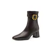 40-42 Talla Grande Estación Europea Hebilla Metálica Botines Ajustados 2026 Otoño/Invierno Tacón Medio Grueso Punta Cuadrada Botines Elásticos en el Tobillo Mujer