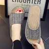 Pantuflas de Lino para Mujer Lindas para el Hogar de Verano Interiores Domésticas de Pareja Suela Gruesa Antideslizantes Luna Tela de Cuatro Li Pantuflas de Verano para Hombre
