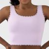 Camiseta sin mangas de encaje estilo Sk*M Kardashian, sexy, de doble capa, escote bajo, alta elasticidad, para deporte y yoga, para mujer