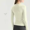 Ropa de Yoga Tejida sin Costuras, de Manga Larga, que Cubre el Vientre, Cuello Redondo, Ajustada, Tops de Alto Nivel para Correr y Fitness para el Fitness Femenino