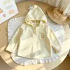 Sudadera con capucha y mangas largas a rayas para niñas, estilo coreano de primavera y otoño con bordado de dibujos animados, top pullover versátil para niños y niñas