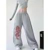 Pantalones de chándal holgados de pierna ancha estilo High Street americano transfronterizos para mujer, marca de moda con estampado de letras bordadas, pantalones rectos casuales deportivos adelgazantes