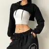 Moletom com Capuz Popular Europeu e Americano Transfronteiriço Feminino, Blusa Cropped Solta da Moda com Mangas Longas