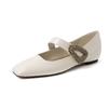 Sapatos Mary Jane de boca rasa com fivela quadrada de strass de luxo, novo estilo francês, elegante, altura interna aumentada, couro envernizado, sapatos para mulheres