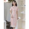 Cheongsam Feminino de Verão Literário Retrô Pequeno Fresco Estilo Diário Borda Bordada com Carcela Prensada Estilo Menininha Comprimento Médio Slim
