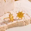 Brincos de Aço Inoxidável Minimalistas de Personalidade de Luxo Leve Estilo Francês para Mulheres, Não Desbotam, Brincos de Aço de Titânio Girassol Ouro 18K de Alta Qualidade