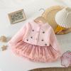 Cardigan bordado doce infantil estilo coreano blusa de malha para meninas outono e inverno novo cardigan saia tutu de malha