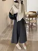 HOO Outono Novo Calças Femininas Minimalistas Casuais de Malha Nove Pontos Wide-Leg KB6217