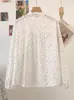 Cardigan de Encaje con Estampado de Lunares Fresco y Sencillo Estilo Japonés para Mujer, Camisa de Manga Larga, Atuendo de Primavera, Top de Algodón de Gasa de Doble Capa Agradable a la Piel
