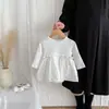 Camisa Babydoll Manga Longa Nova de Primavera para Meninas Algodão Pima Bebê Macacão de Uma Peça Bordado com Laço Calça Harem