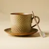 Taza y Platillo de Cerámica para Café Mimosa con Esmalte de Horno de Fábrica, Taza de Porcelana para el Hogar, Taza de Té de Alta Gama, Taza para el Té de la Tarde