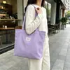 Bolsa de Tela Color Sólida Estilo Coreano para Estudantes, Bolsa de Mão Feminina de Grande Capacidade, Bolsa de Ombro Único Versátil e Fashion para Compras