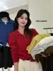 Cardigan de tricô aberto cinza estilo coreano com gola alta, macio e confortável, para mulheres, jaqueta suéter de manga comprida para outono, top curto