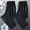 Calças esportivas masculinas de verão, cintura elástica fina, soltas, plus size, casuais, de seda gelada, calças compridas, elásticas, de secagem rápida, calças retas