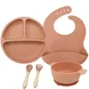 Tazón de silicona de doble asa para niños con tapa antipolvo vajilla aprende a comer traje de alimentación integrado suministro directo de fábrica transfronterizo