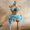 Cadena para el cuerpo de cuentas azul y blanco AYJ estilo europeo y americano, top de bikini para la playa, multicapa con pedrería brillante, para vacaciones y chicas sexys de la costa