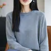 Suéter de Punto de Algodón Puro de Cuello Redondo, Ajuste Holgado Casual para Mujer, Suéter Elegante Holgado Engrosado Cálido de Capa Base, Estilo Suave