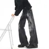Jeans flare lavado da moda estilo americano com estampa de raio para homens e mulheres, calças compridas casuais versáteis soltas vintage da moda