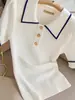 Camiseta de Manga Corta con Cuello Polo y Rayas en Bloques de Color Estilo Coreano para Mujer 2026 Nuevo Caliente Verano Reductor de Edad Súper Moderno Top