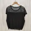 Suéter de Tricô Fino de Seda Gelada com Manga Curta Vazado de Alto Padrão Novo de Verão para Mulheres, Top Slim e Versátil