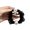 Novo Scrunchie de Flor com Strass e Pérolas de Luxo para Mulheres, Elástico de Cabelo de Renda Moderno